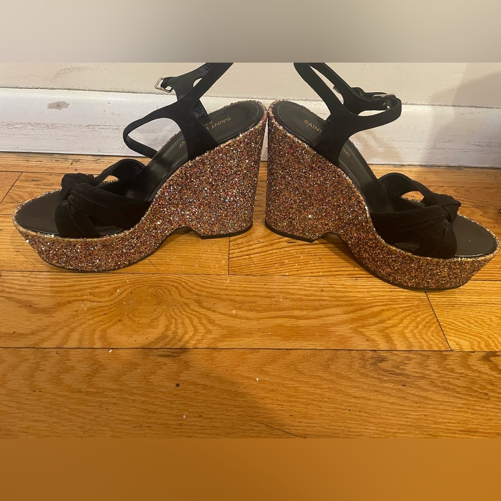 Saint Laurent Glitter Wedge Heels